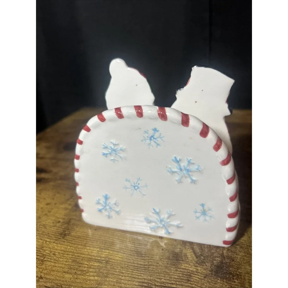 Snowfolk Napkin Holder Publix Holiday Collectible Ceramic Snowmen Red Green NIB